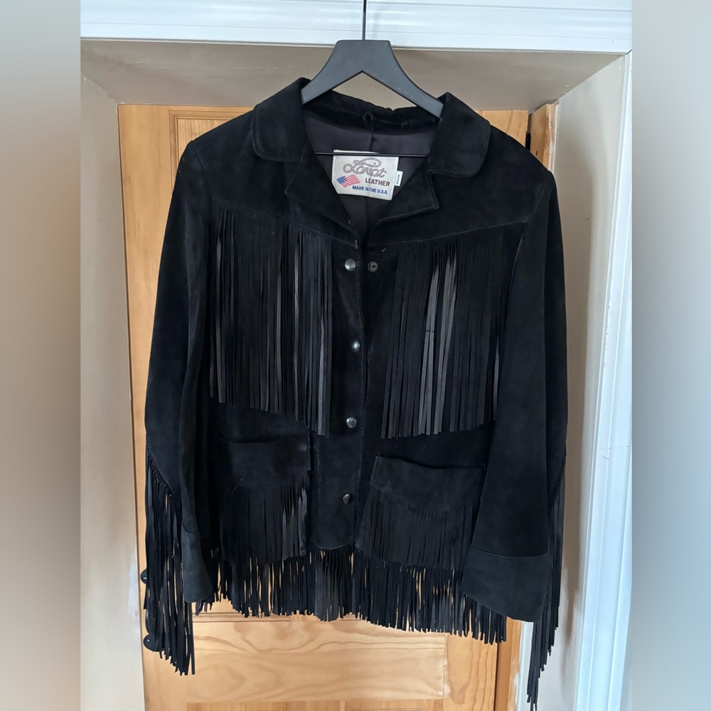 Black Suede Fringe Leather Jacket by